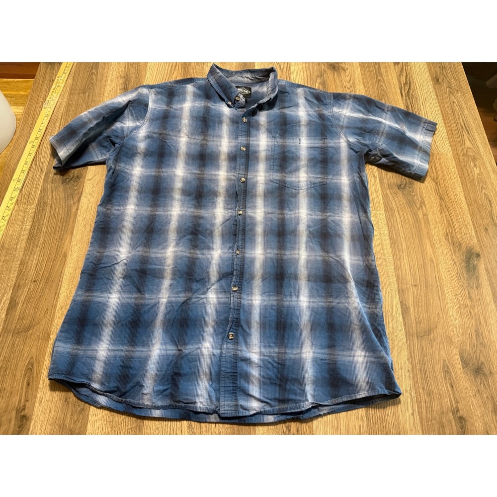 Work N Sport Button Up Men 2XT Blue Adult Plaid Short Sleeve Excellent Condition